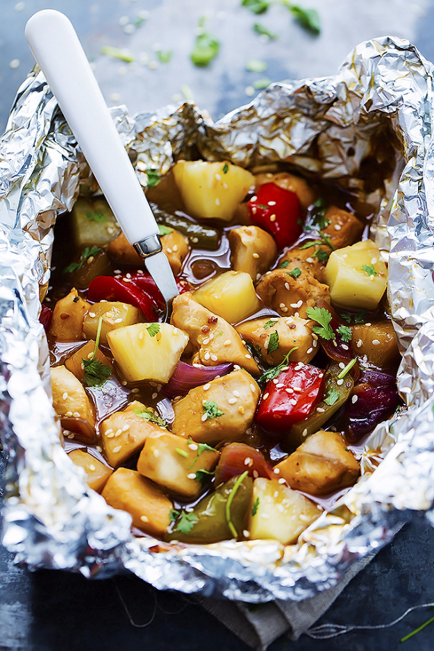 Best recipes for camping - Grilled-Pineapple-Chicken-Foil-Packets