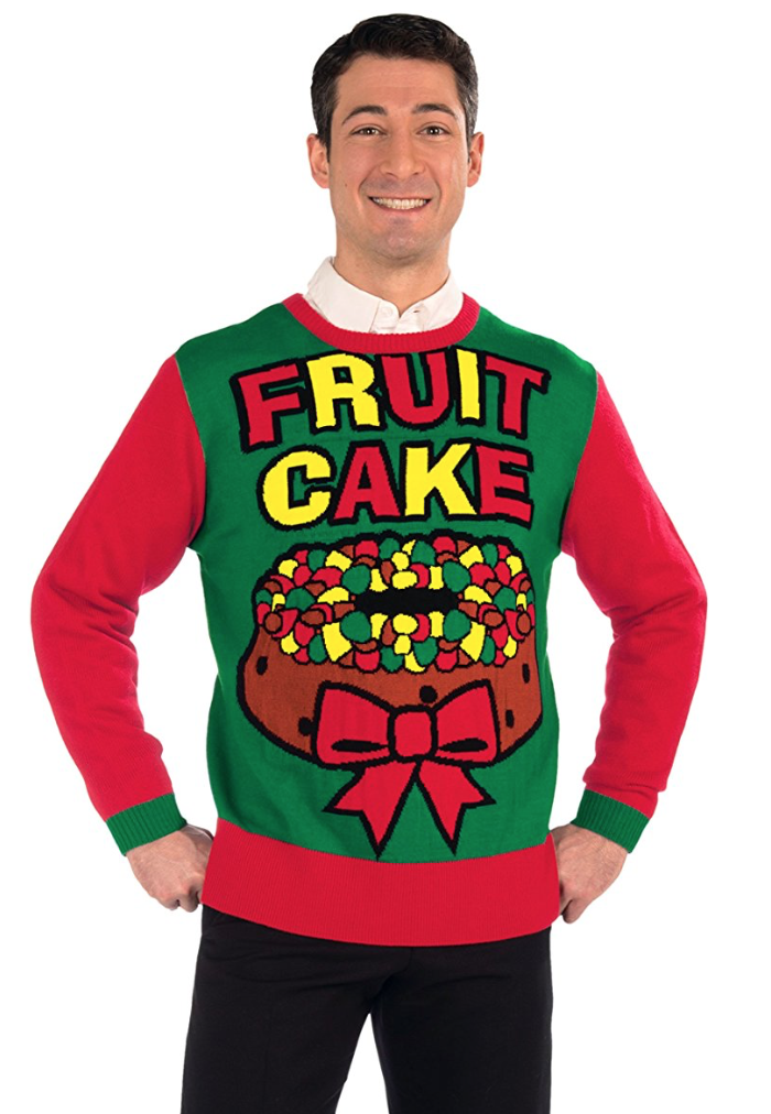 Food-themed ugly Christmas sweaters for all your holiday get togethers-fruit cake
