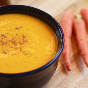 Vegetarian carrot, ginger soup with lemon