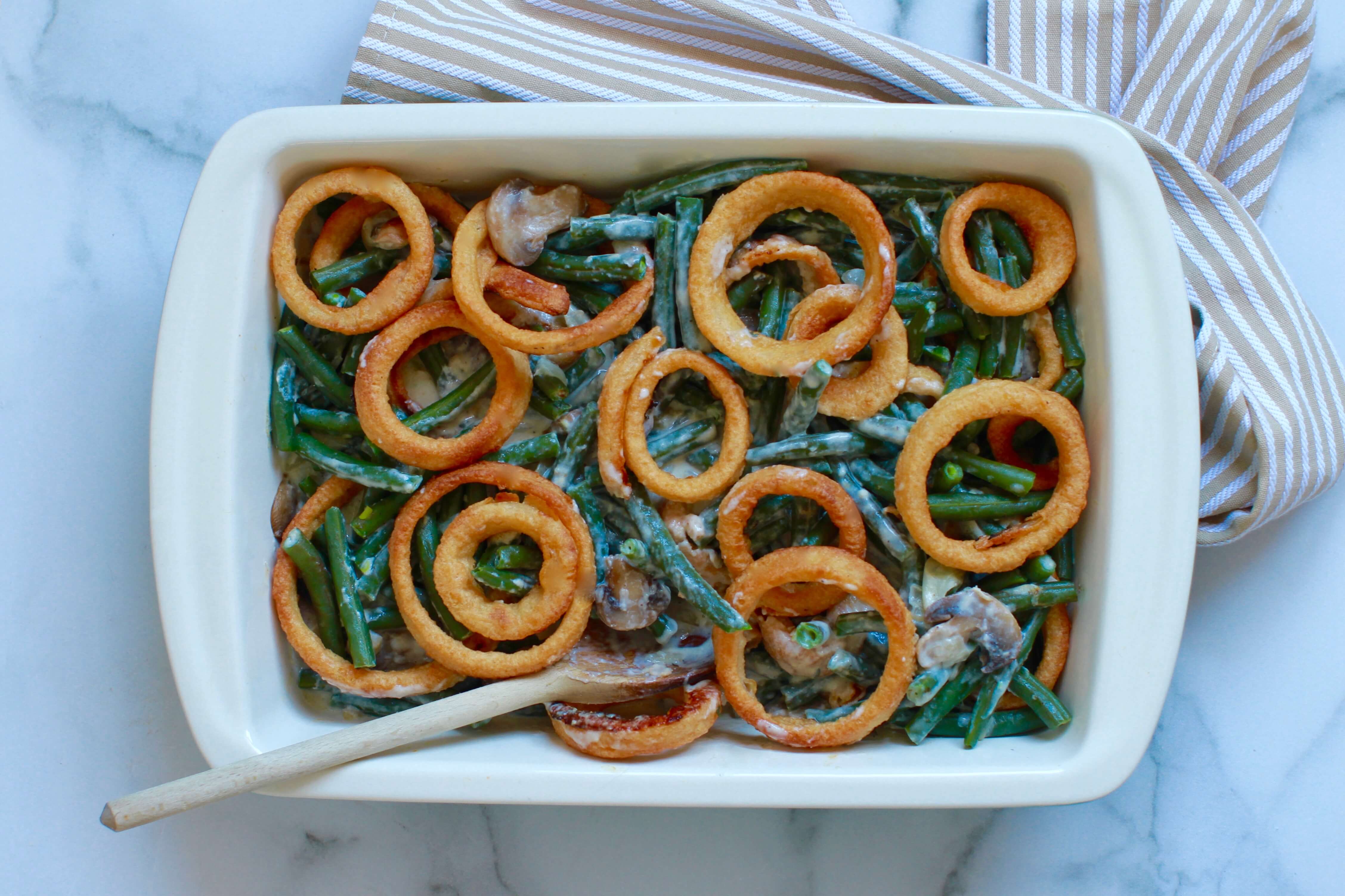 Onion ring and fresh green bean casserole - EverybodyCraves