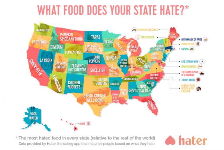 Here's the most hated food state-by-state, according to dating app, Hater.