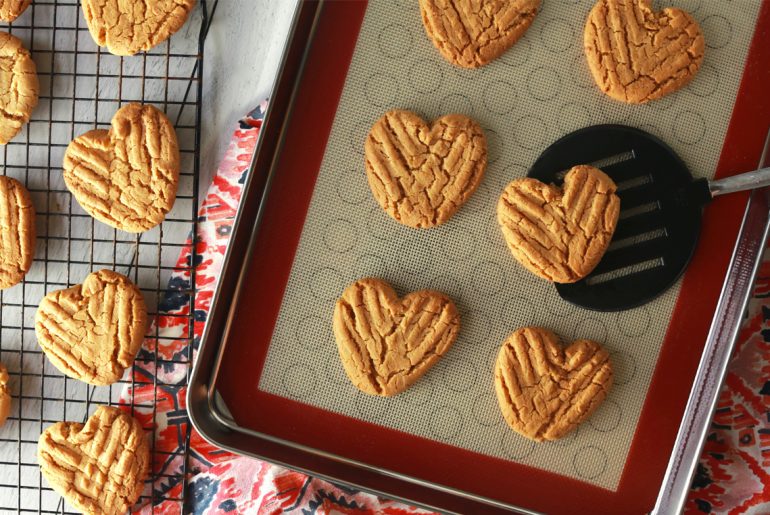Heart-shaped peanut butter cookies