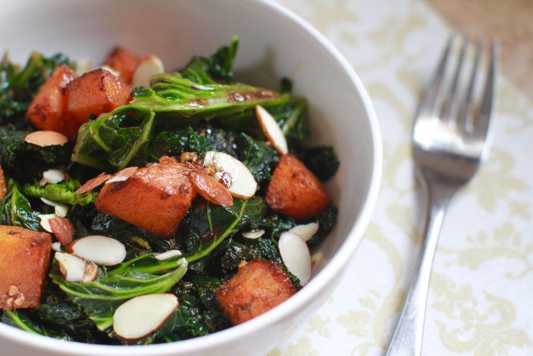 Kale, Butternut Squash salad with almonds