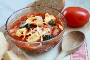 One-pot Rustic Tomato Tortellini Soup with kale