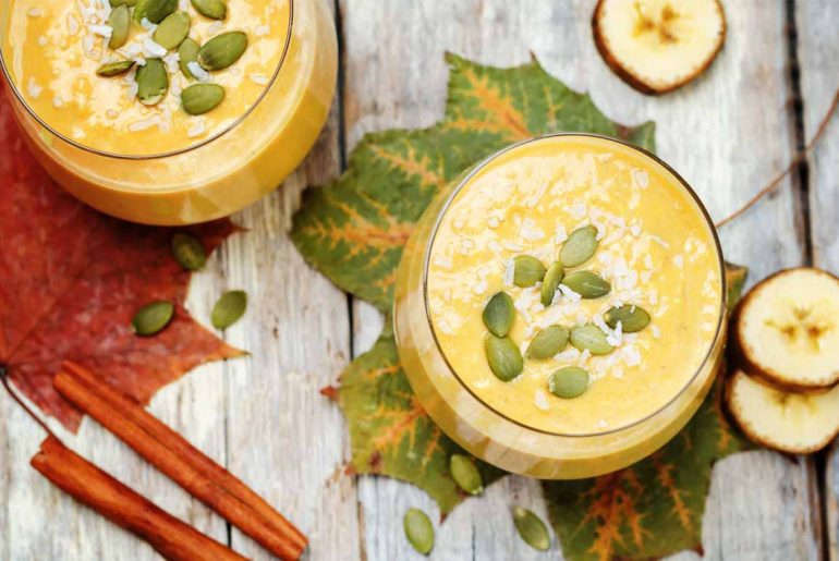 Pumpkin Banana smoothie a delicious breakfast for fall