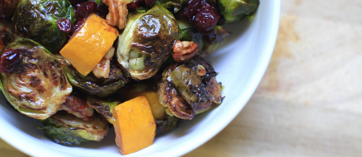 Roasted Brussels sprouts with pecans and cranberries