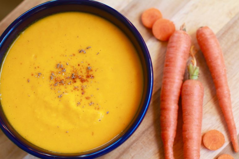 Vegetarian carrot, ginger soup with lemon