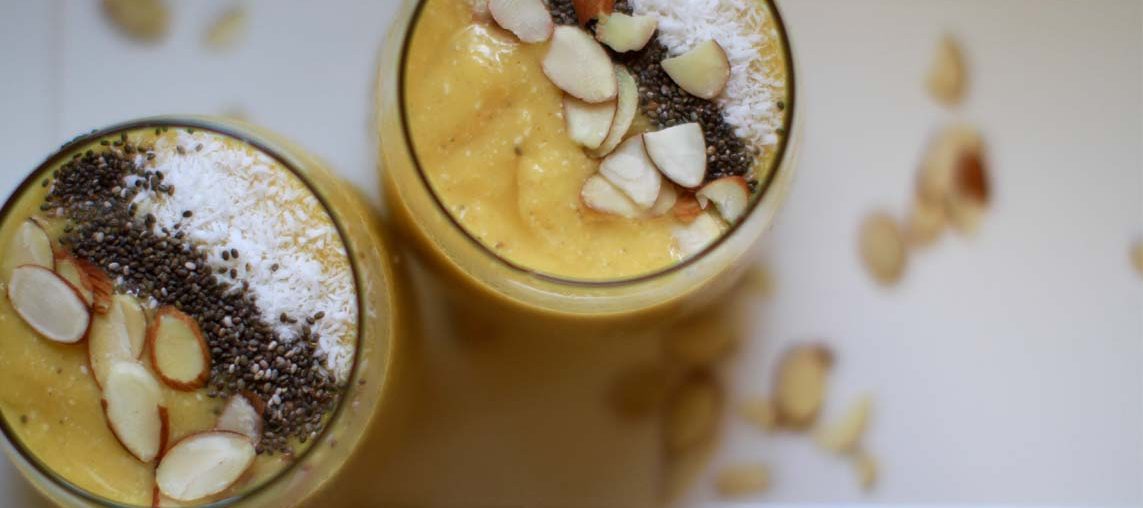 Tropical mango, pineapple, chia smoothie recipe by Everybody Craves